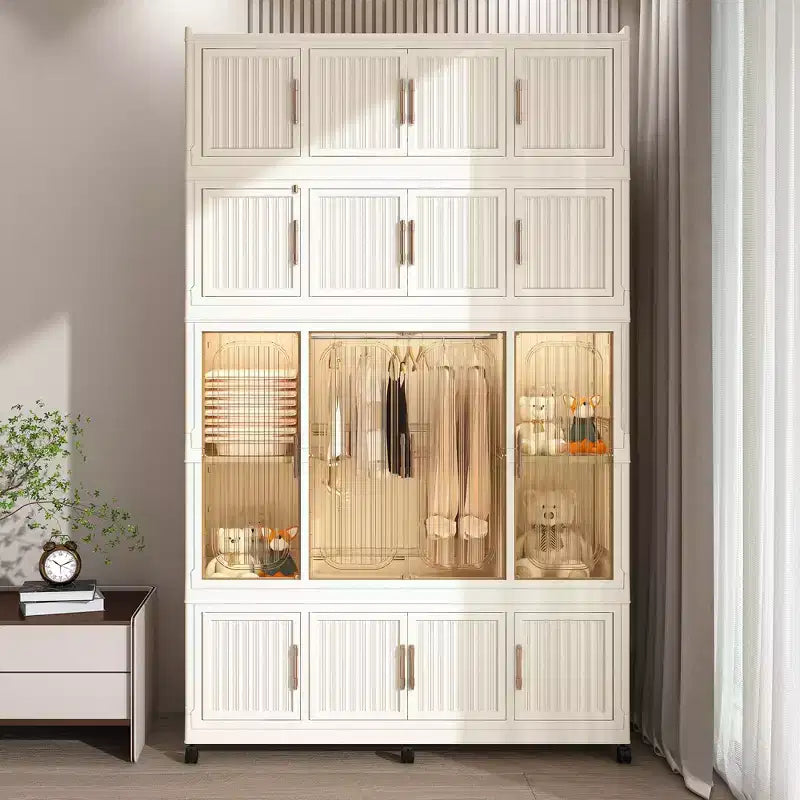 Portable Wardrobe Closet with Magnetic Door & Hanging Rod