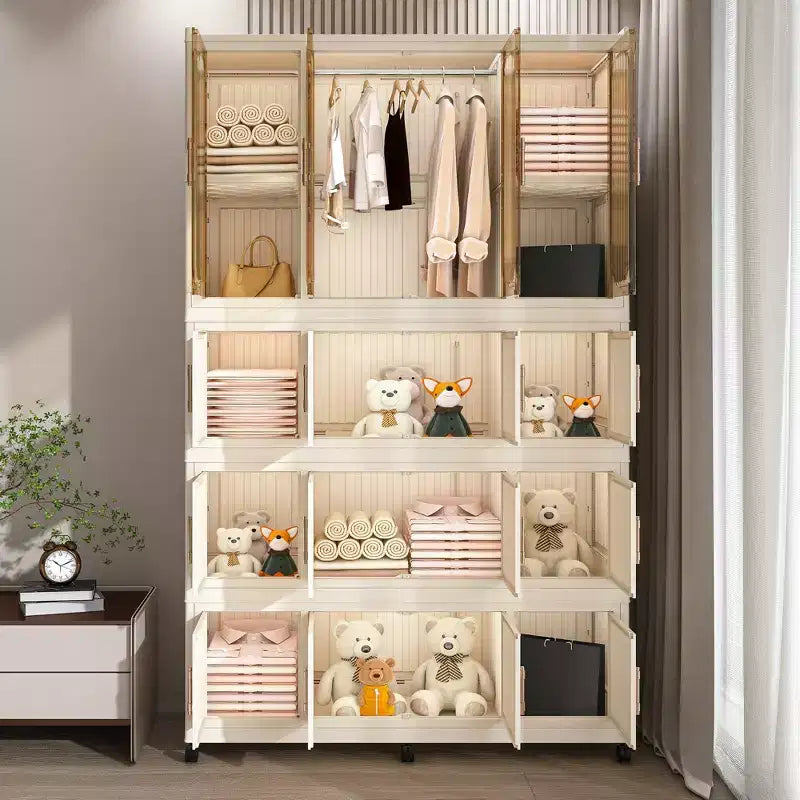 Portable Wardrobe Closet with Magnetic Door & Hanging Rod