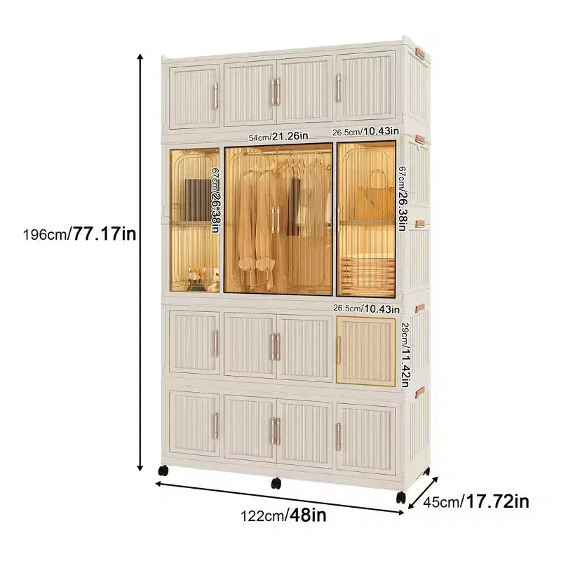 Portable Wardrobe Closet with Magnetic Door & Hanging Rod