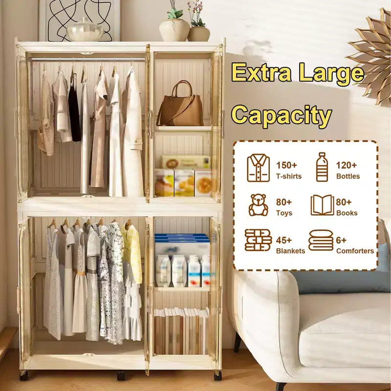Portable Wardrobe Closet with Magnetic Door & Hanging Rod