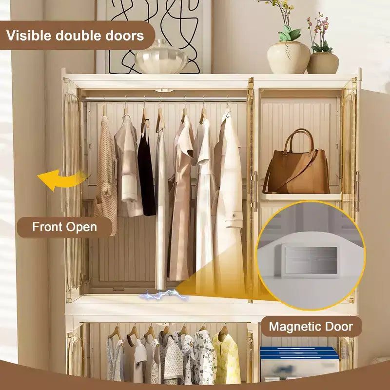 Portable Wardrobe Closet with Magnetic Door & Hanging Rod