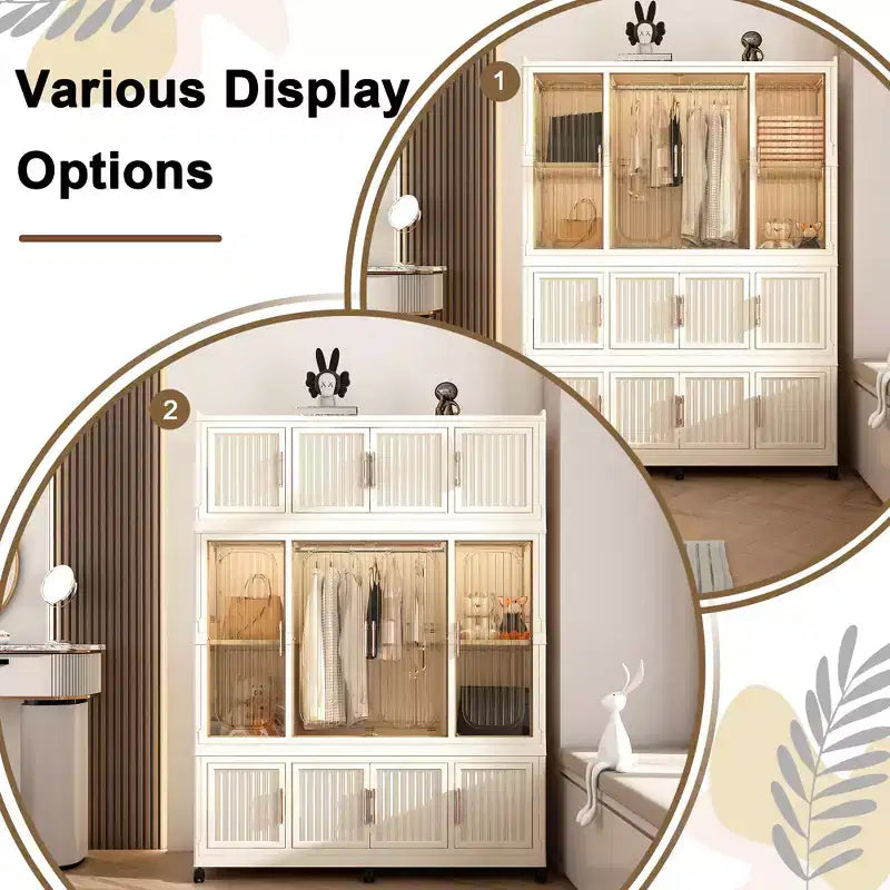 Portable Wardrobe Closet with Magnetic Door & Hanging Rod
