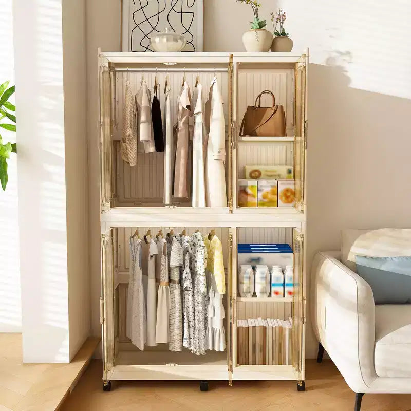 Portable Wardrobe Closet with Magnetic Door & Hanging Rod