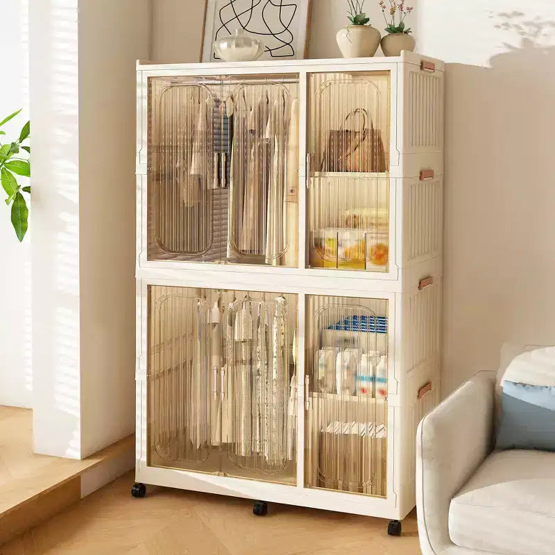 Portable Wardrobe Closet with Magnetic Door & Hanging Rod