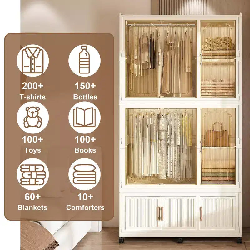 Portable Wardrobe Closet with Magnetic Door & Hanging Rod