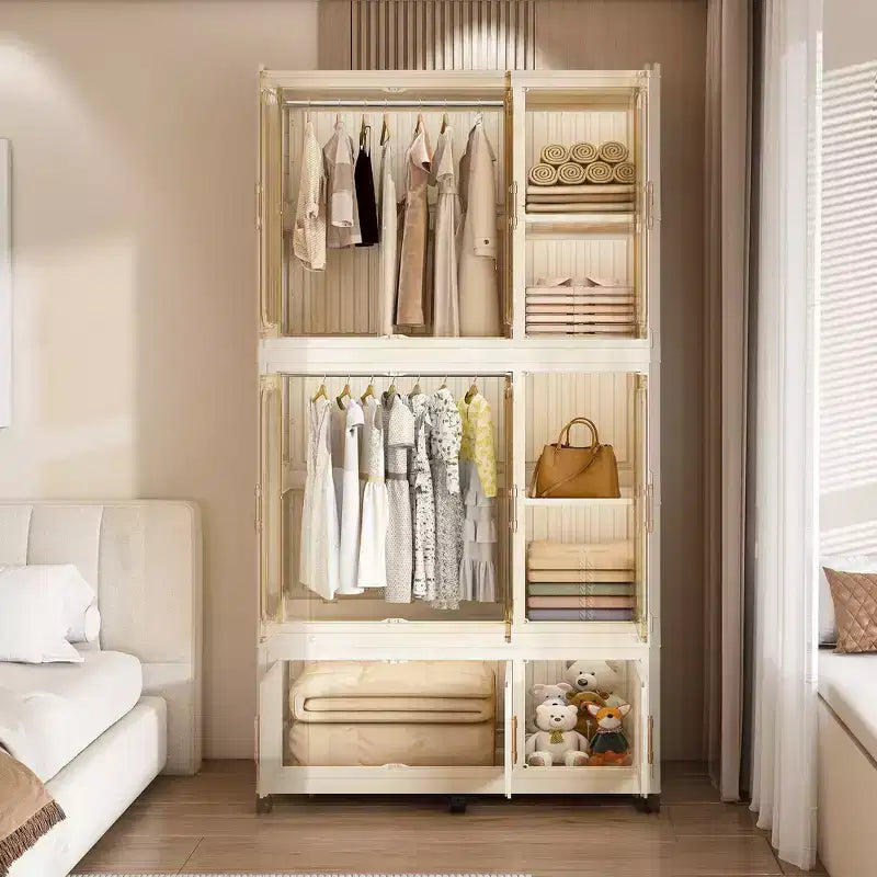 Portable Wardrobe Closet with Magnetic Door & Hanging Rod