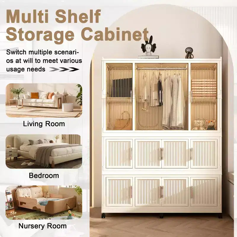 Portable Wardrobe Closet with Magnetic Door & Hanging Rod