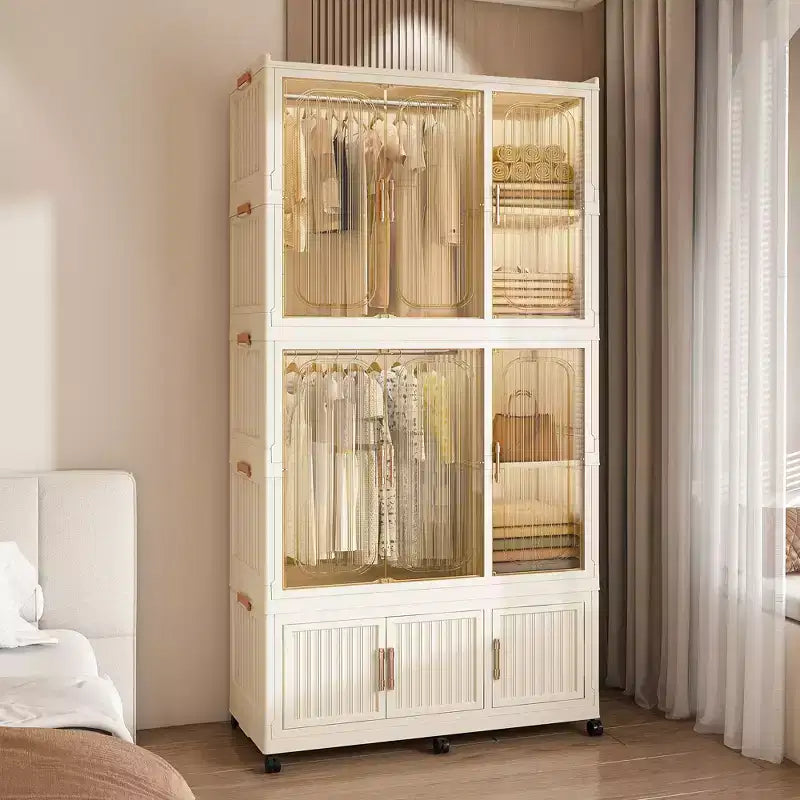 Portable Wardrobe Closet with Magnetic Door & Hanging Rod