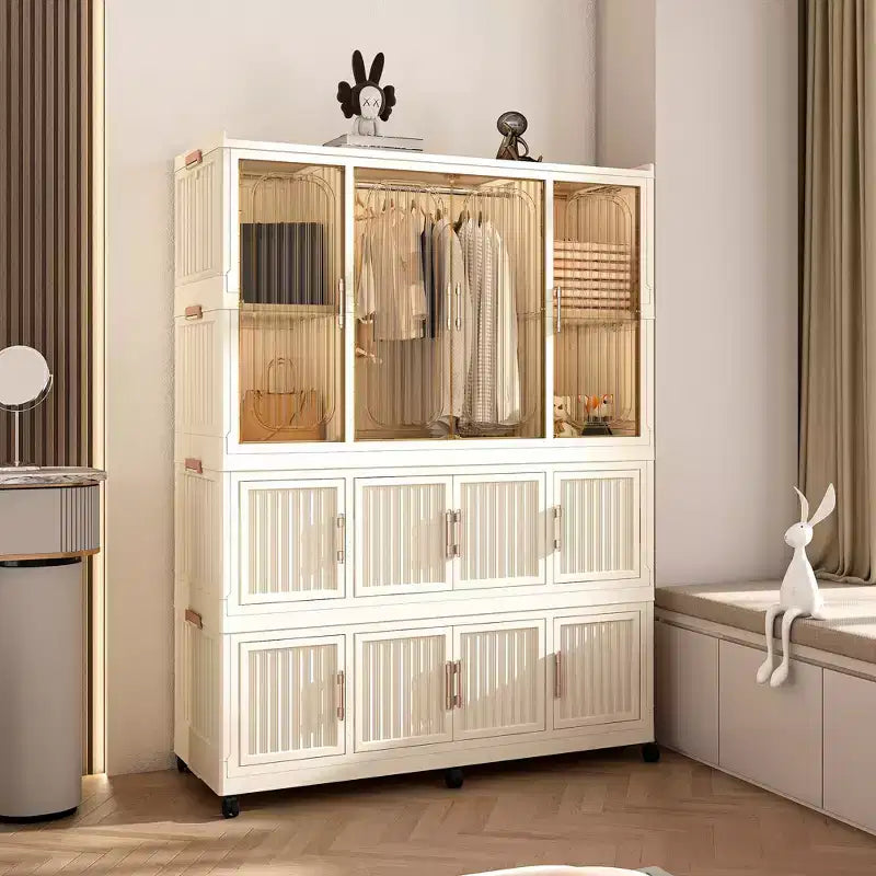 Portable Wardrobe Closet with Magnetic Door & Hanging Rod