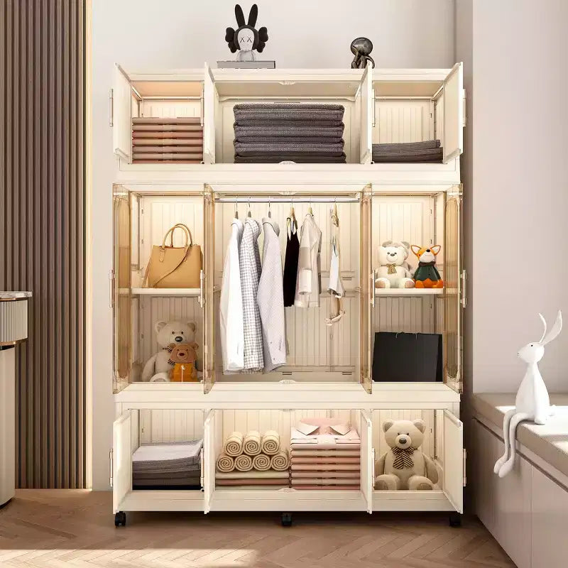 Portable Wardrobe Closet with Magnetic Door & Hanging Rod