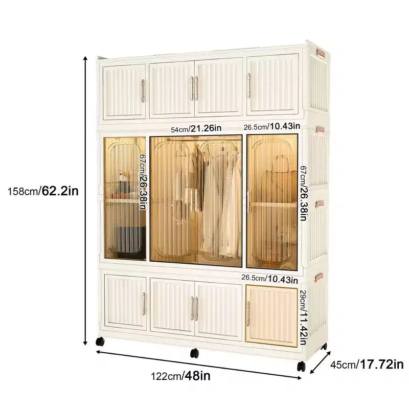 Portable Wardrobe Closet with Magnetic Door & Hanging Rod