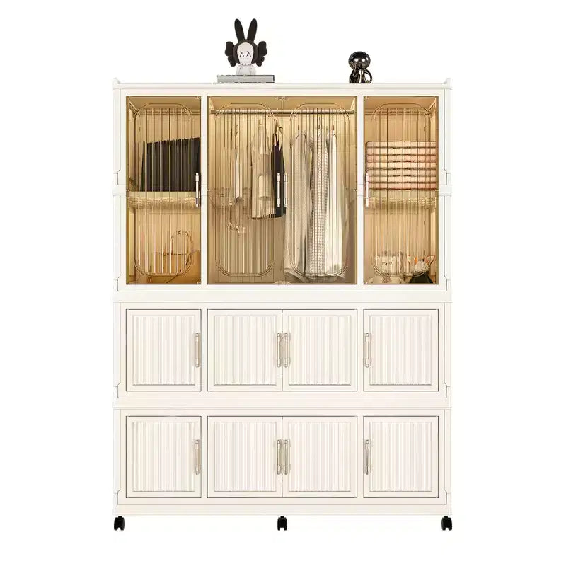 Portable Wardrobe Closet with Magnetic Door & Hanging Rod