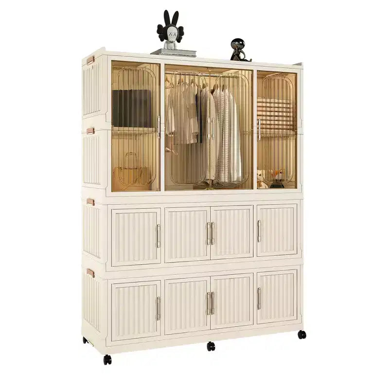Portable Wardrobe Closet with Magnetic Door & Hanging Rod