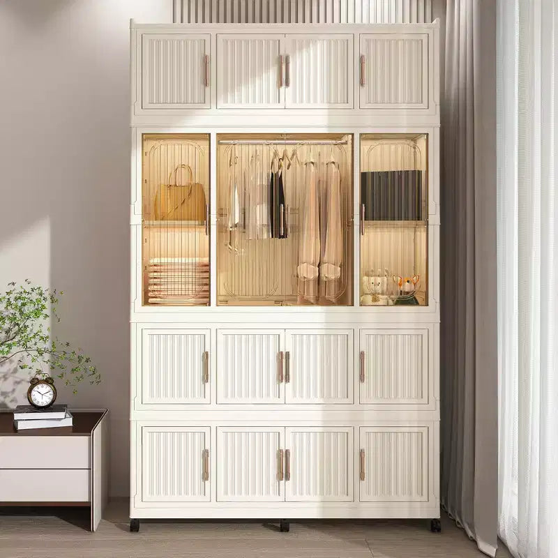 Portable Wardrobe Closet with Magnetic Door & Hanging Rod