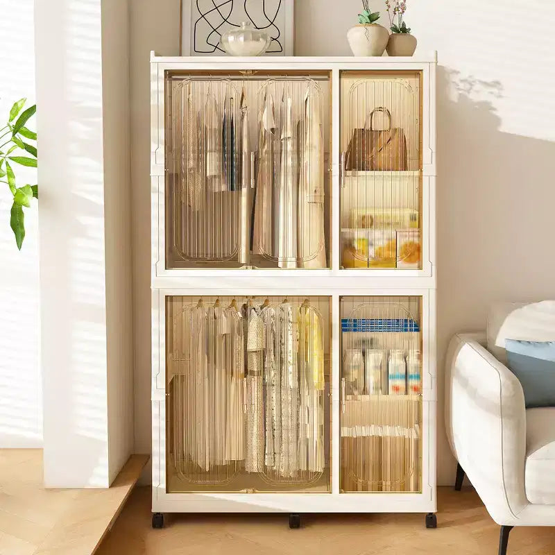 Portable Wardrobe Closet with Magnetic Door & Hanging Rod