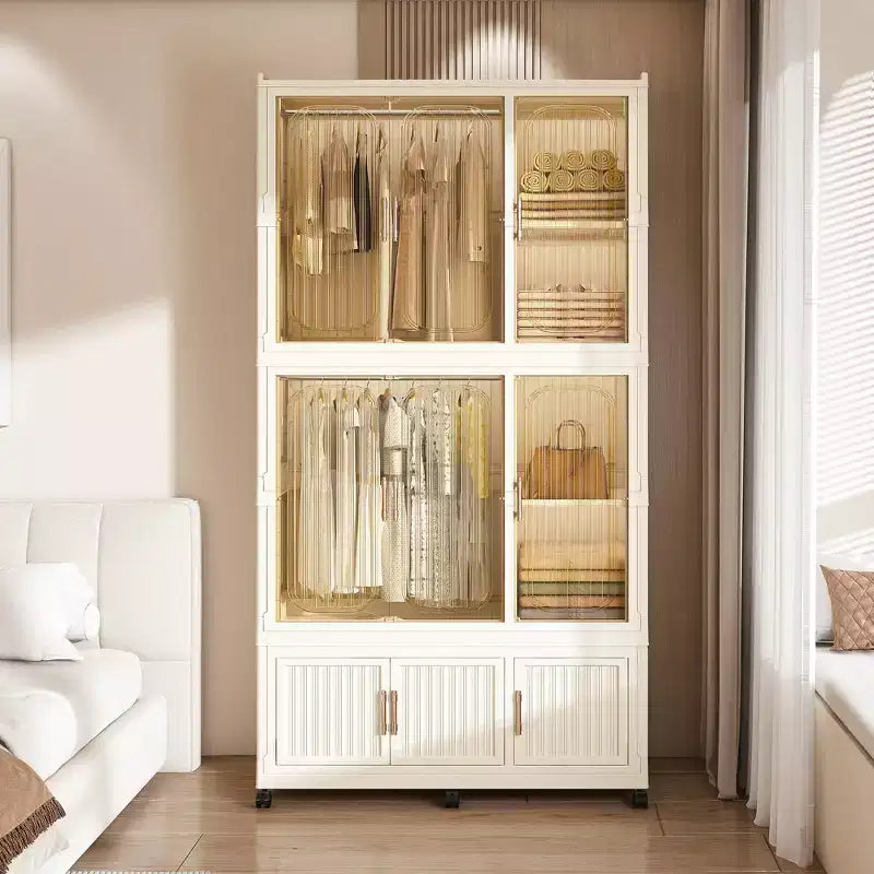 Portable Wardrobe Closet with Magnetic Door & Hanging Rod