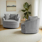 Lot de 2 fauteuils pivotants ronds surdimensionnés en velours côtelé moelleux de 43 po de large avec oreillers