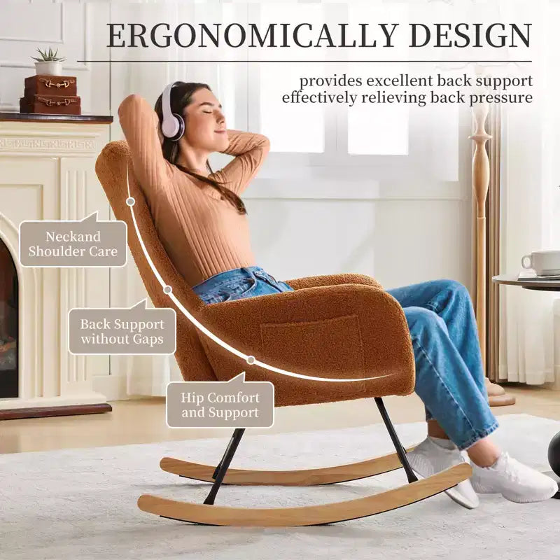 Nursery Rocking Chair Glider Rocker for Breastfeeding, Upholstered Accent Chair for Bedroom & Living Room