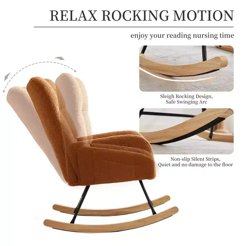 Nursery Rocking Chair Glider Rocker for Breastfeeding, Upholstered Accent Chair for Bedroom & Living Room