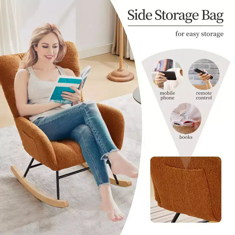 Nursery Rocking Chair Glider Rocker for Breastfeeding, Upholstered Accent Chair for Bedroom & Living Room