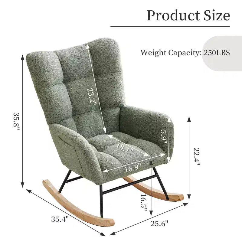 Nursery Rocking Chair Glider Rocker for Breastfeeding, Upholstered Accent Chair for Bedroom & Living Room
