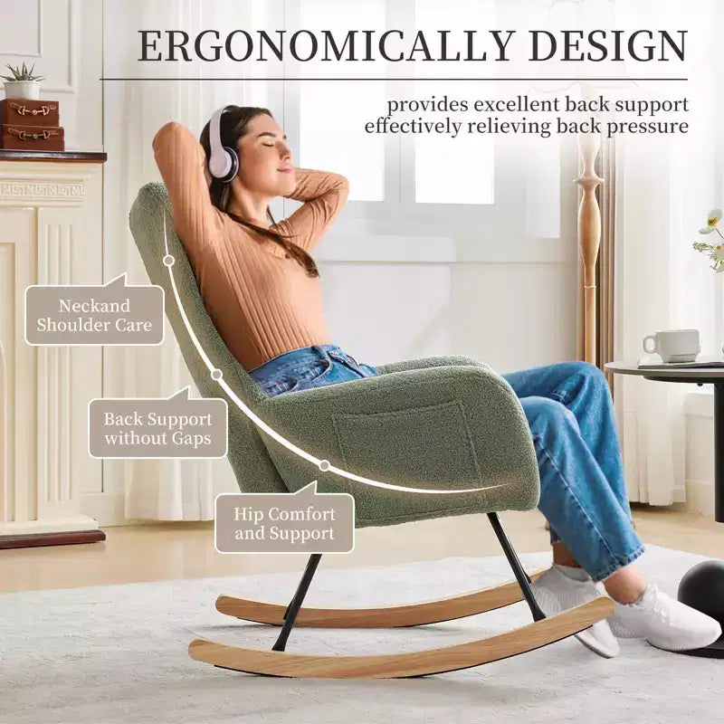 Nursery Rocking Chair Glider Rocker for Breastfeeding, Upholstered Accent Chair for Bedroom & Living Room