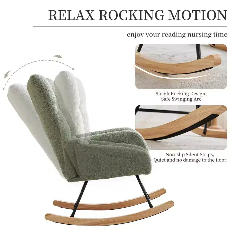 Nursery Rocking Chair Glider Rocker for Breastfeeding, Upholstered Accent Chair for Bedroom & Living Room