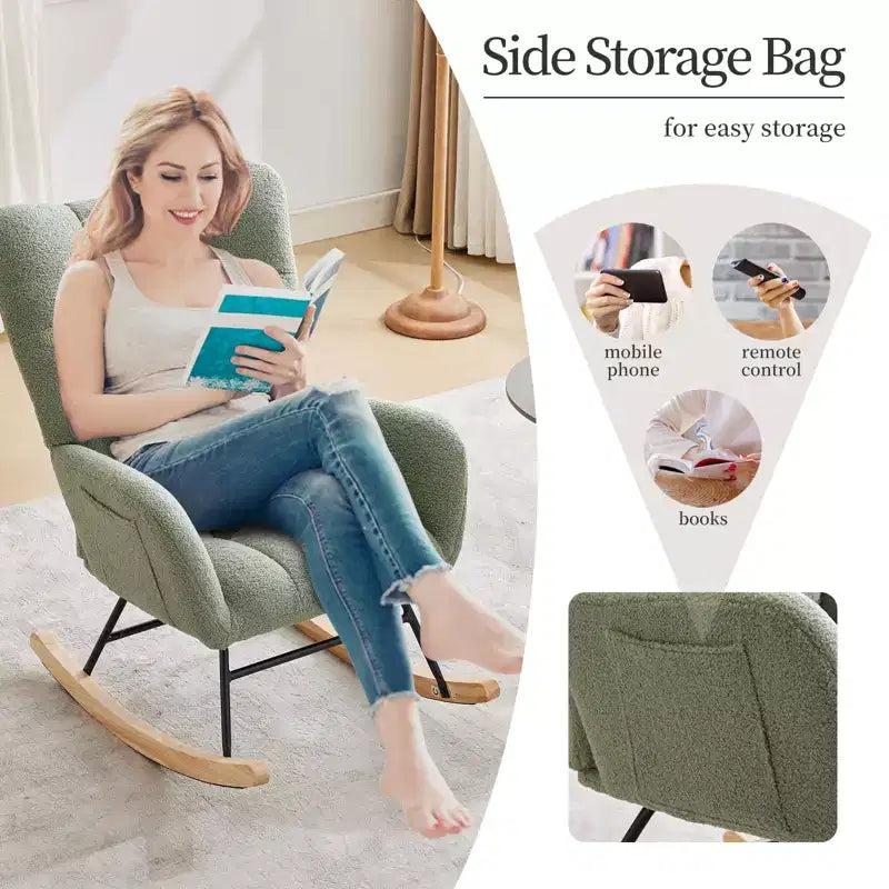 Nursery Rocking Chair Glider Rocker for Breastfeeding, Upholstered Accent Chair for Bedroom & Living Room