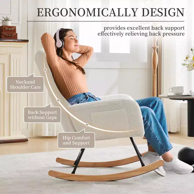 Nursery Rocking Chair Glider Rocker for Breastfeeding, Upholstered Accent Chair for Bedroom & Living Room