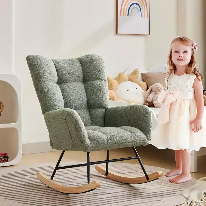 Nursery Rocking Chair Glider Rocker for Breastfeeding, Upholstered Accent Chair for Bedroom & Living Room
