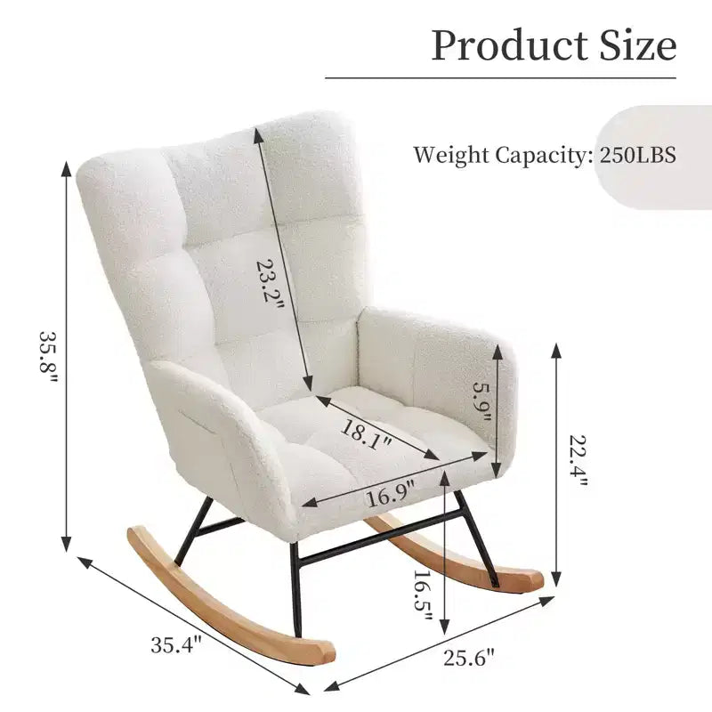 Nursery Rocking Chair Glider Rocker for Breastfeeding, Upholstered Accent Chair for Bedroom & Living Room