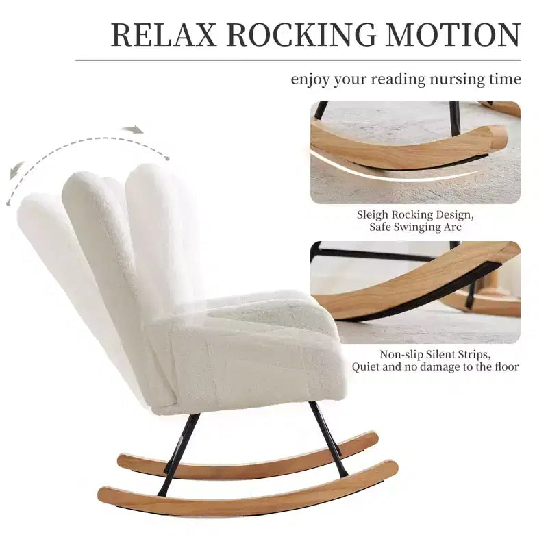 Nursery Rocking Chair Glider Rocker for Breastfeeding, Upholstered Accent Chair for Bedroom & Living Room