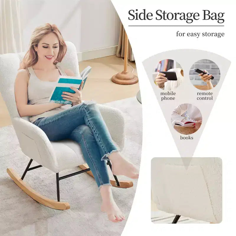 Nursery Rocking Chair Glider Rocker for Breastfeeding, Upholstered Accent Chair for Bedroom & Living Room
