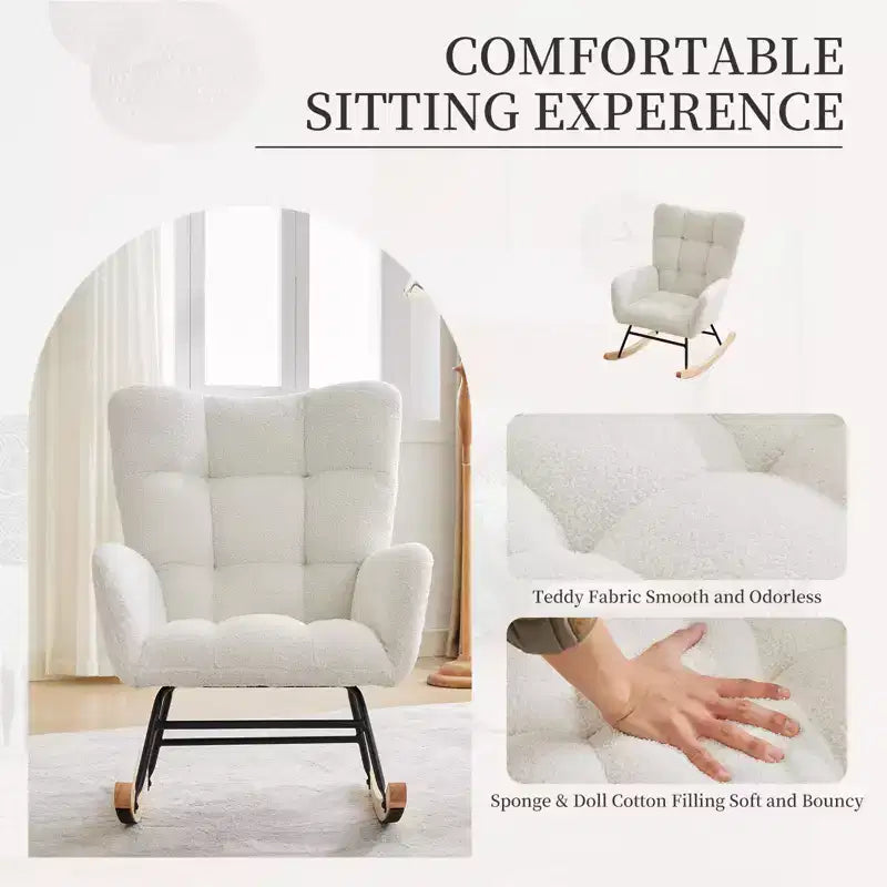 Nursery Rocking Chair Glider Rocker for Breastfeeding, Upholstered Accent Chair for Bedroom & Living Room
