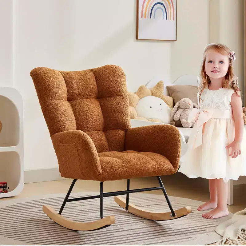 Nursery Rocking Chair Glider Rocker for Breastfeeding, Upholstered Accent Chair for Bedroom & Living Room