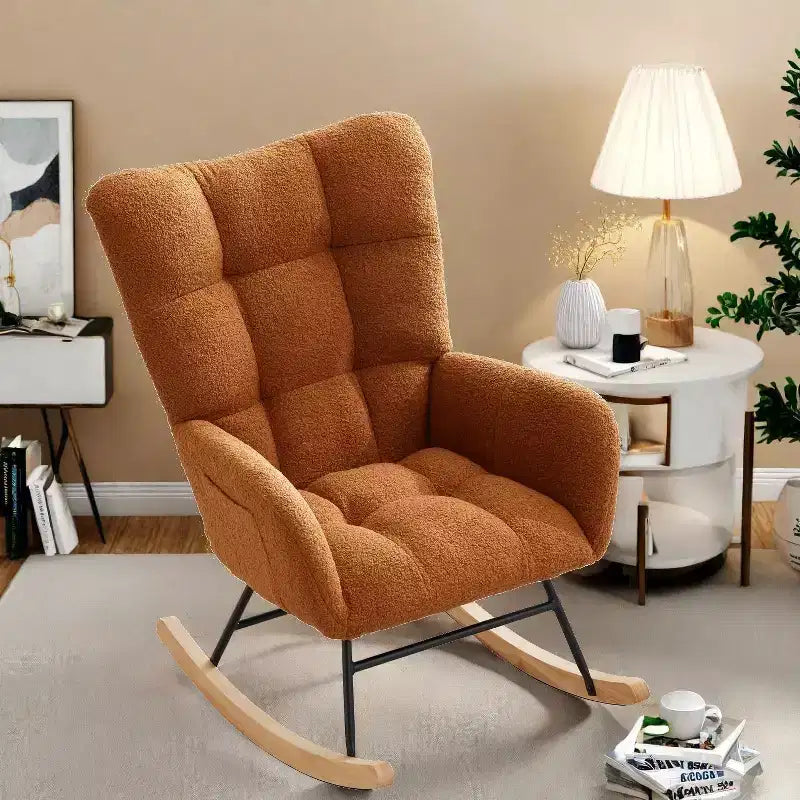 Nursery Rocking Chair Glider Rocker for Breastfeeding, Upholstered Accent Chair for Bedroom & Living Room