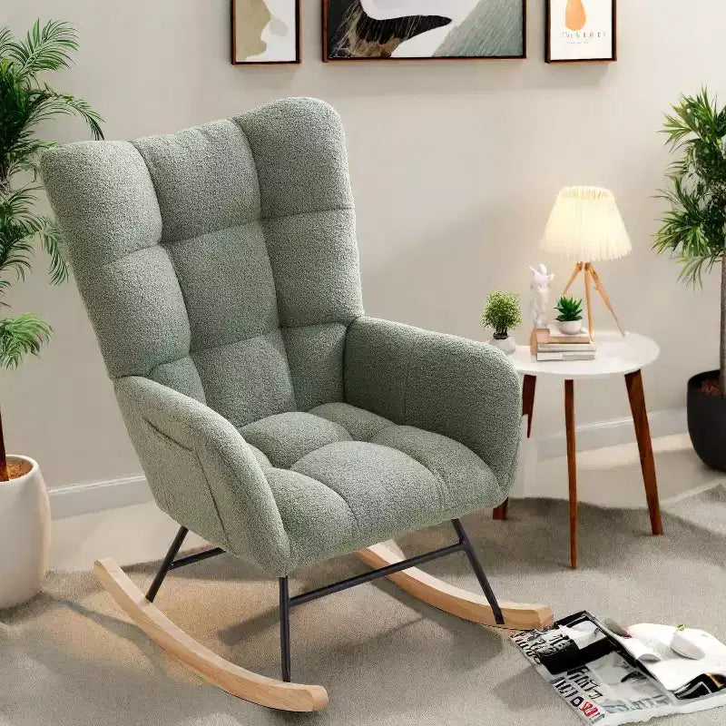 Nursery Rocking Chair Glider Rocker for Breastfeeding, Upholstered Accent Chair for Bedroom & Living Room