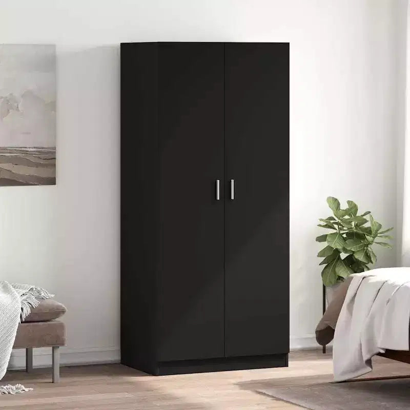 Compact Black Wardrobe – Engineered Wood