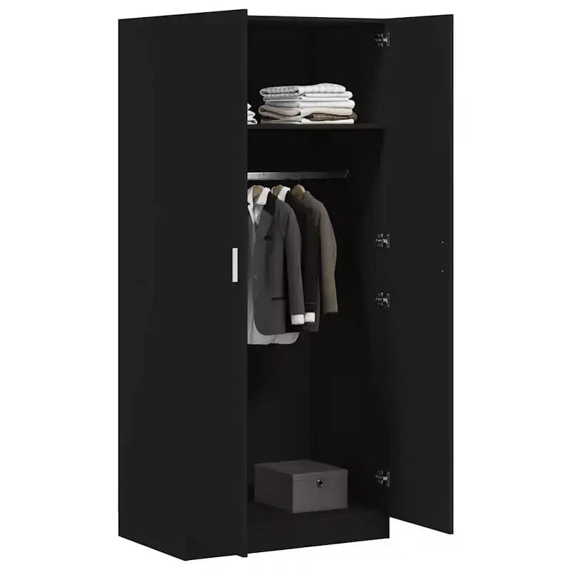 Compact Black Wardrobe – Engineered Wood