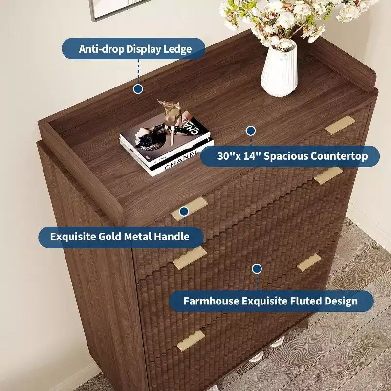 Narrow Storage Shoe Cabinet with Fluted Design, 2 Flip Drawers and Top Drawer