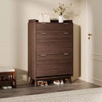 GustoWave Narrow Storage Shoe Cabinet with Fluted Design with 2 Flip Drawers and Top Drawer