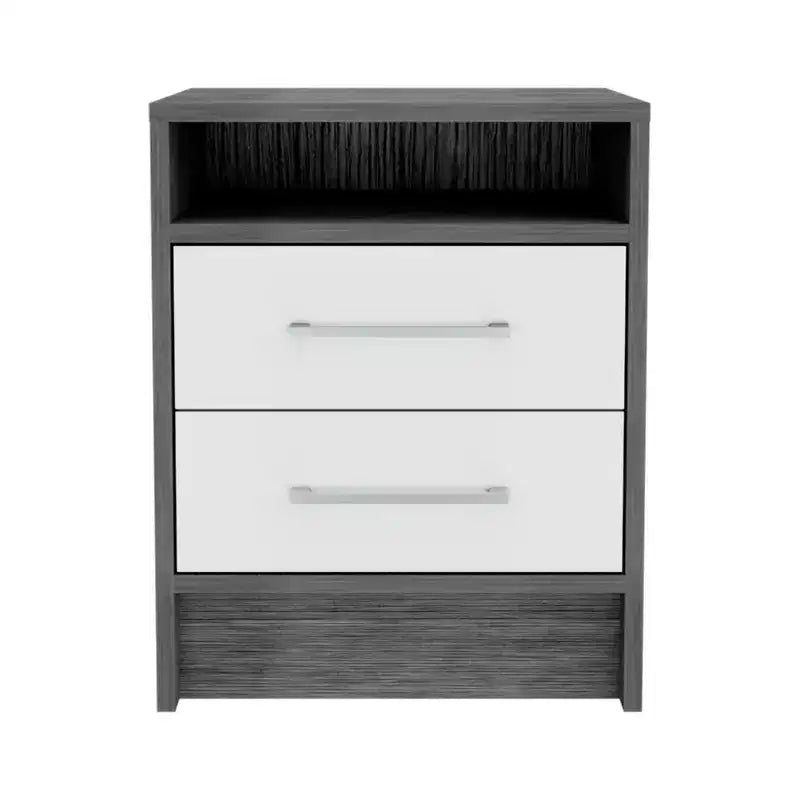 HomeRoots 20 Gray Wood Two Drawer Nightstand