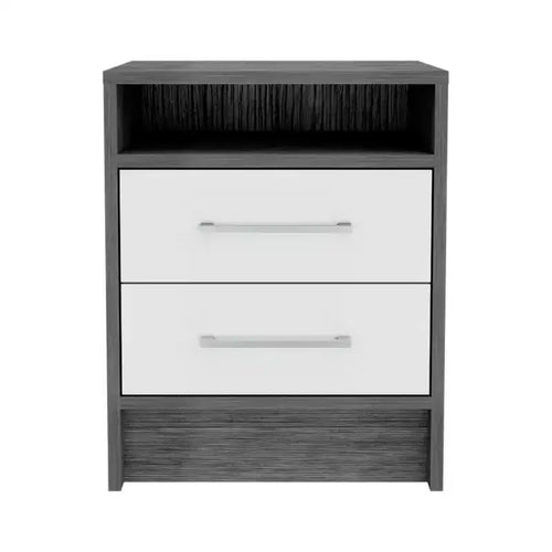 HomeRoots 20 Gray Wood Two Drawer Nightstand