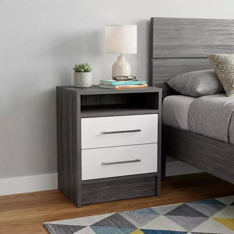 20" Gray Wood Two Drawer Nightstand
