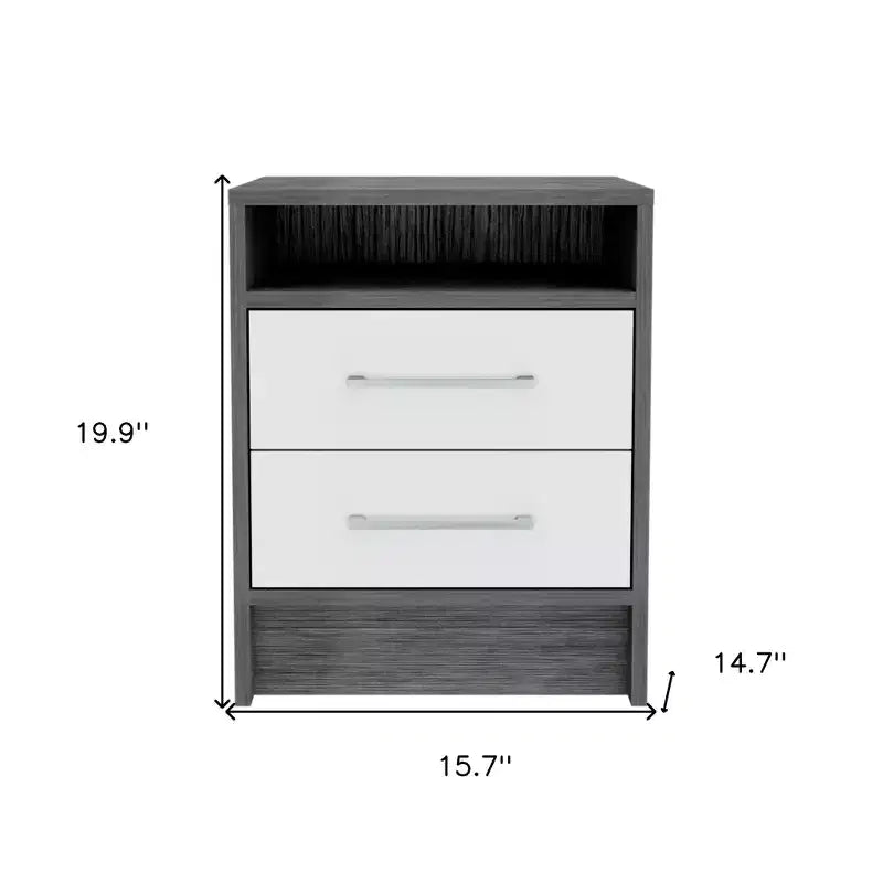 20" Gray Wood Two Drawer Nightstand