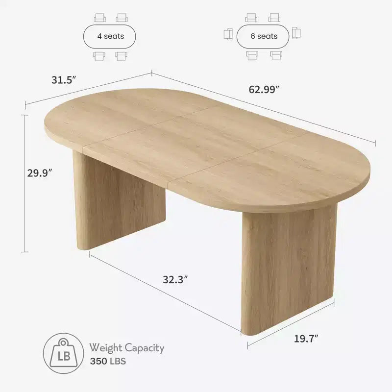 Oval Dining Table for 6-8 People, Large Kitchen Table with Thick Sturdy Wooden Base, Farmhouse Style
