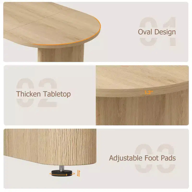 Oval Dining Table for 6-8 People, Large Kitchen Table with Thick Sturdy Wooden Base, Farmhouse Style