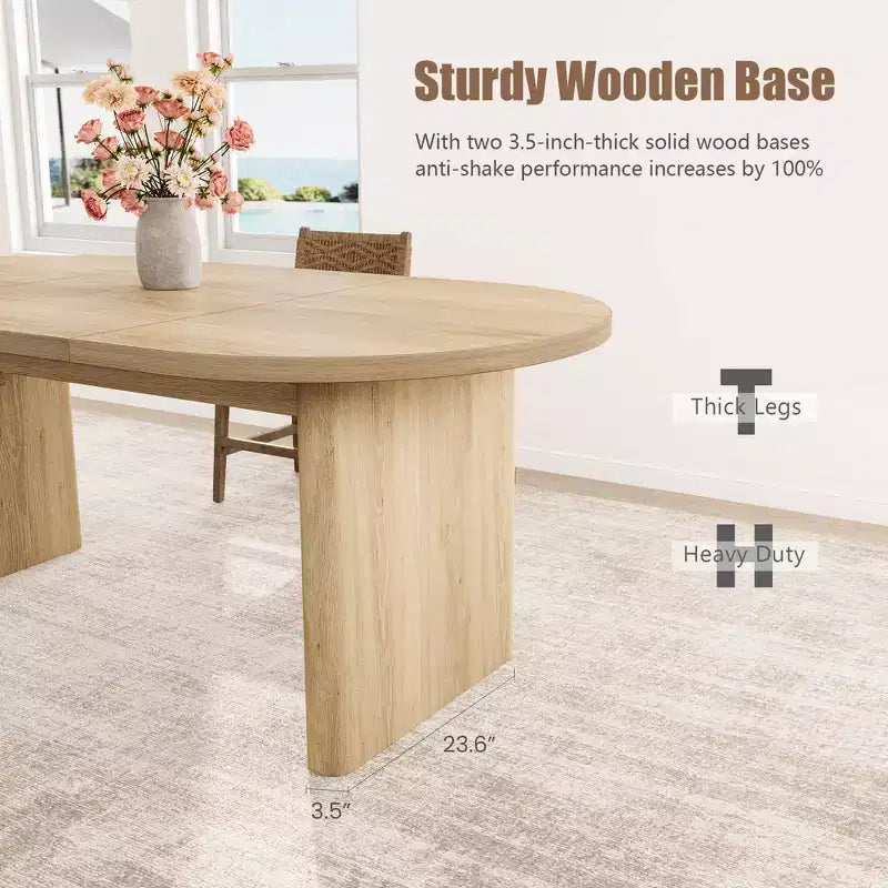 Oval Dining Table for 6-8 People, Large Kitchen Table with Thick Sturdy Wooden Base, Farmhouse Style