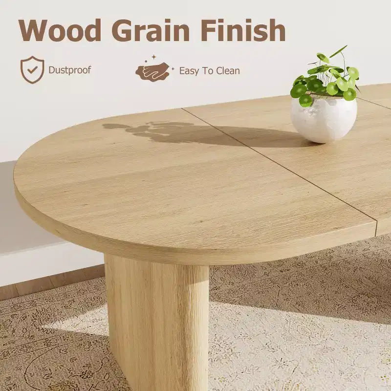 Oval Dining Table for 6-8 People, Large Kitchen Table with Thick Sturdy Wooden Base, Farmhouse Style