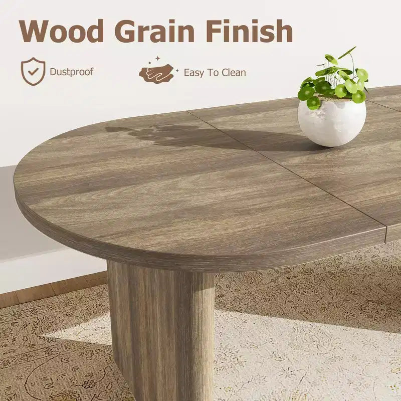 Oval Dining Table for 6-8 People, Large Kitchen Table with Thick Sturdy Wooden Base, Farmhouse Style
